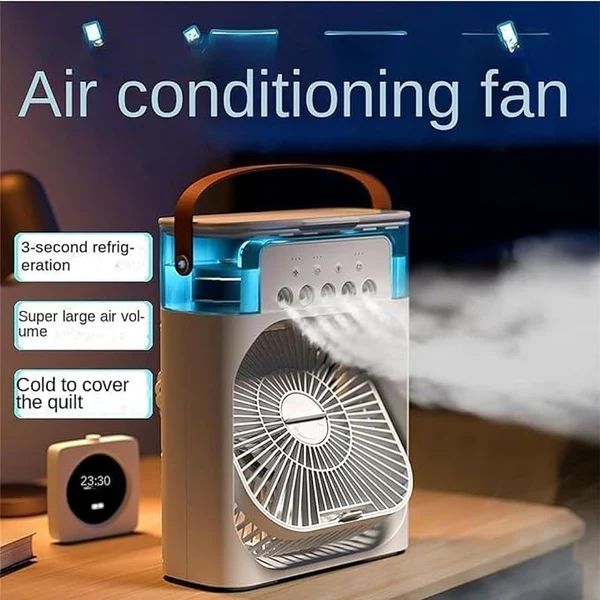 3 In 1 Small Air Cooler LED Night Light Portable Humidifier Air Adjustment Fan For Office & Home - MS - uae3 In 1 Small Air Cooler LED Night Light Portable Humidifier Air Adjustment Fan For Office & Home