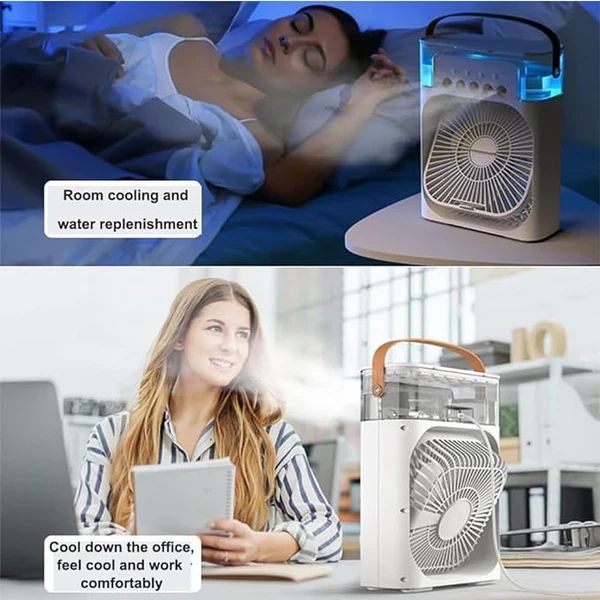 3 In 1 Small Air Cooler LED Night Light Portable Humidifier Air Adjustment Fan For Office & Home - MS - uae3 In 1 Small Air Cooler LED Night Light Portable Humidifier Air Adjustment Fan For Office & Home