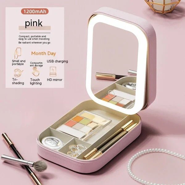 Portable Makeup Storage Box with LED Light Mirror (UAE Delivery Time: 1 - 3 Days) - MS - uaePortable Makeup Storage Box with LED Light Mirror (UAE Delivery Time: 1 - 3 Days)